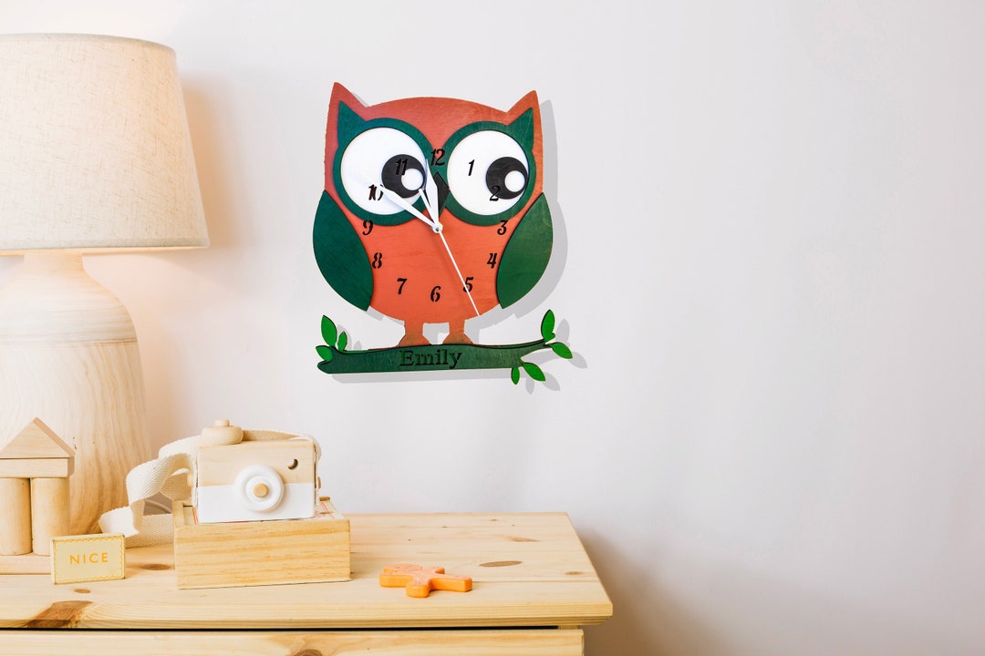 Owl Wall Clock Nursery Room Wall Clock Newborn Gift Idea Silent