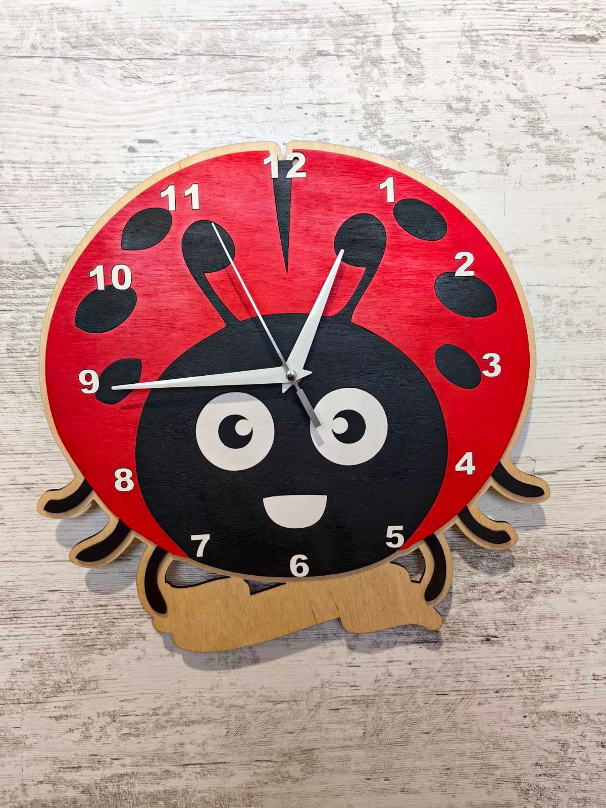 Wooden Ladybug Wall Clock: Whimsical Nursery Decor, Personalized