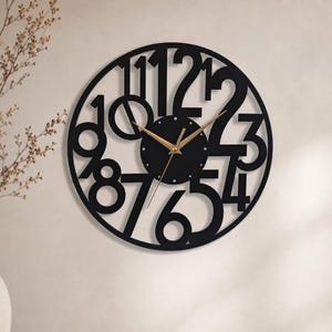 Relógio de parede moderno em madeira, silencioso e elegante, com números grandes, ideal para sala de estar, cozinha e escritório. Presente perfeito para qualquer ambiente.
