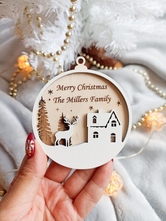 Ornements De Noël Personnalisés En Céramique - Famille De Cerfs De 2 à 8 Membres - Avec Prénom Et Texte - Déco Sapin Ou Maison