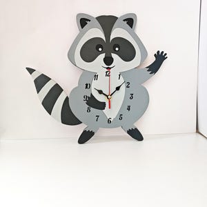 Racoon Wall Clock Nursery Room Wall Clock Newborn Gift Idea Silent Movement Wall Clock Kids Room Decor Kids Room Wall Clock Unique baby gift