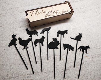 Shadow Theatre Play of Shadows Silhouette Farm Animal Figures Animal Silhouette Wooden Silhouette for Playing Theatre Unique Gift