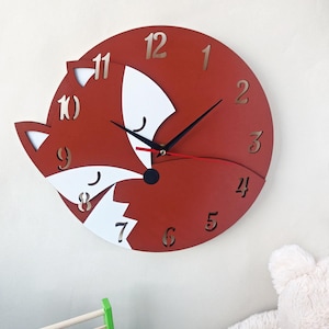 Fox Wall Clock Wooden Wall Clock Nursery Room Silent Movement Wall Clock Baby Gift Idea Handmade Wall Clock Fox Wall Decor Kids Room Clock
