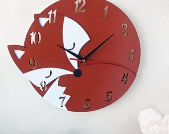 Orologio da parete a forma di volpe, orologio da parete in legno, cameretta dei bambini, movimento silenzioso, idea regalo per neonati, decorazioni artistiche fatte a mano, orologio per cameretta dei bambini, cameretta dei bambini nel bosco