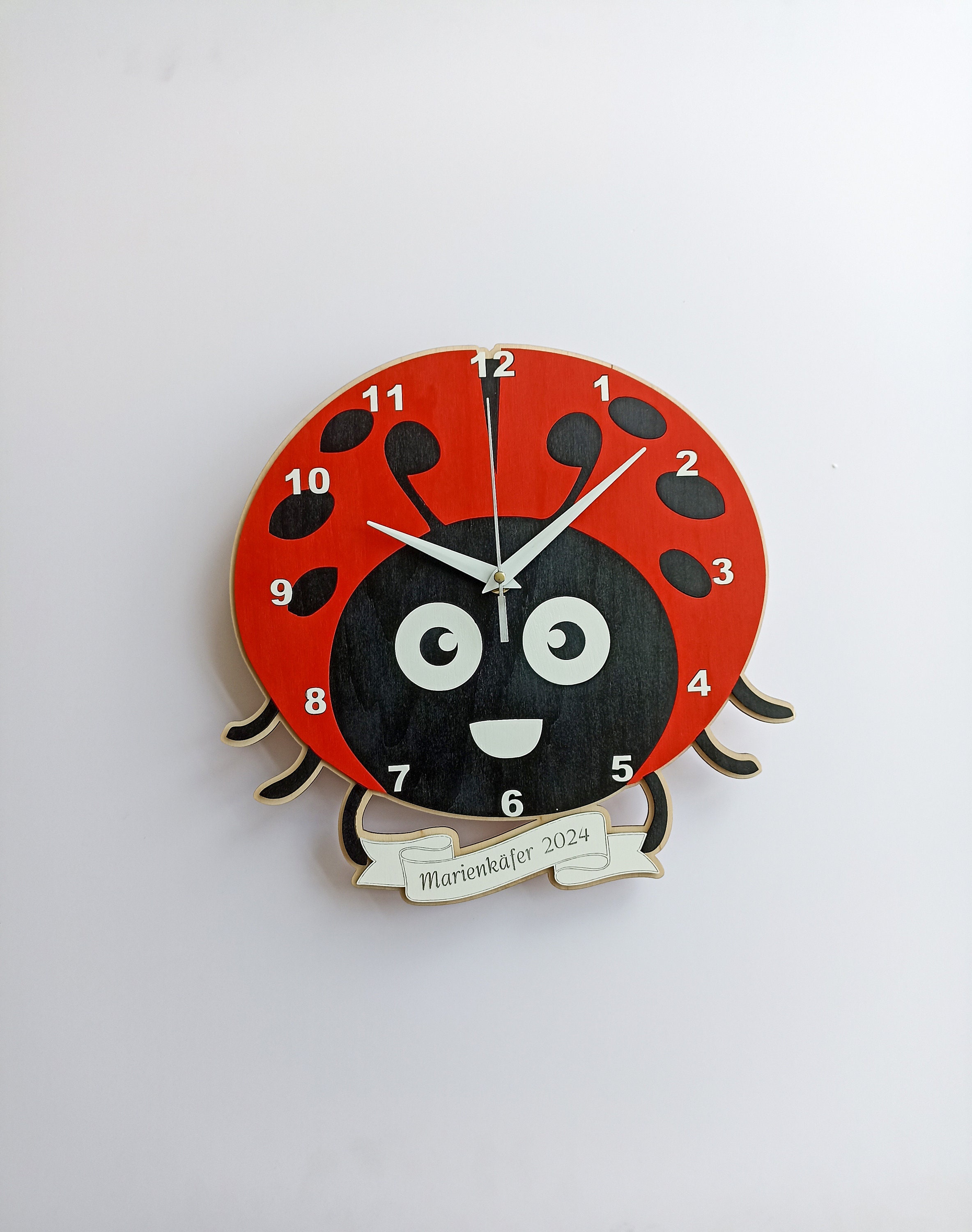 Wooden Ladybug Wall Clock: Whimsical Nursery Decor, Personalized