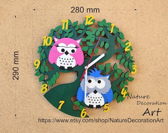Reloj de búho para niños: adorable decoración de pared para habitación infantil con búhos para niños y niñas, reloj de sala de juegos para el dormitorio infantil.