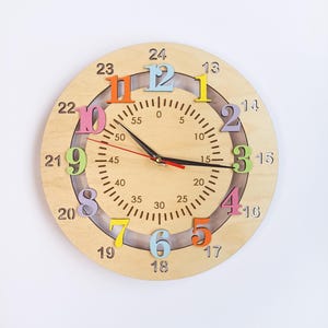 Wooden Wall Clock for Children, Easy to Learn Time Clock, Teaching Time Resource, Elementary School Timepiece, Handcrafted Colorful Design