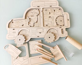 Rompecabezas de coche de madera Montessori: juguete educativo con piezas de tres capas