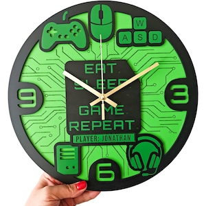 Personalized Gamer Wall Clock for Boys Room – Video Game Bedroom Decor for Kids, Teens – Custom Gaming Clock Gift for Player, Video Games