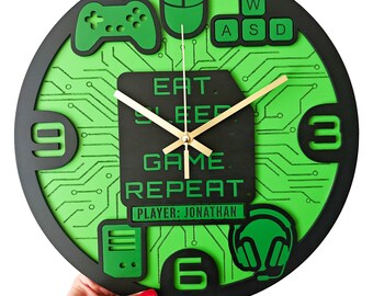 Personalized Gamer Wall Clock for Boys Room – Video Game Bedroom Decor for Kids, Teens – Custom Gaming Clock Gift for Player, Video Games