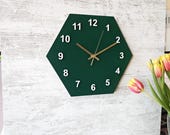 Hexagon Wooden Wall Clock for Living Room, Customized Color and Silent Movement, New Home Present Idea, Perfect for Kitchen, Office, Bedroom