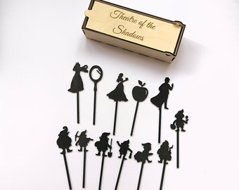 Snow White And The Seven Dwarfs Shadow Play Shadow Puppetry Play Silhouette Wooden Figures Silhouettes for Playing Shadow Theatre Fairy Tale