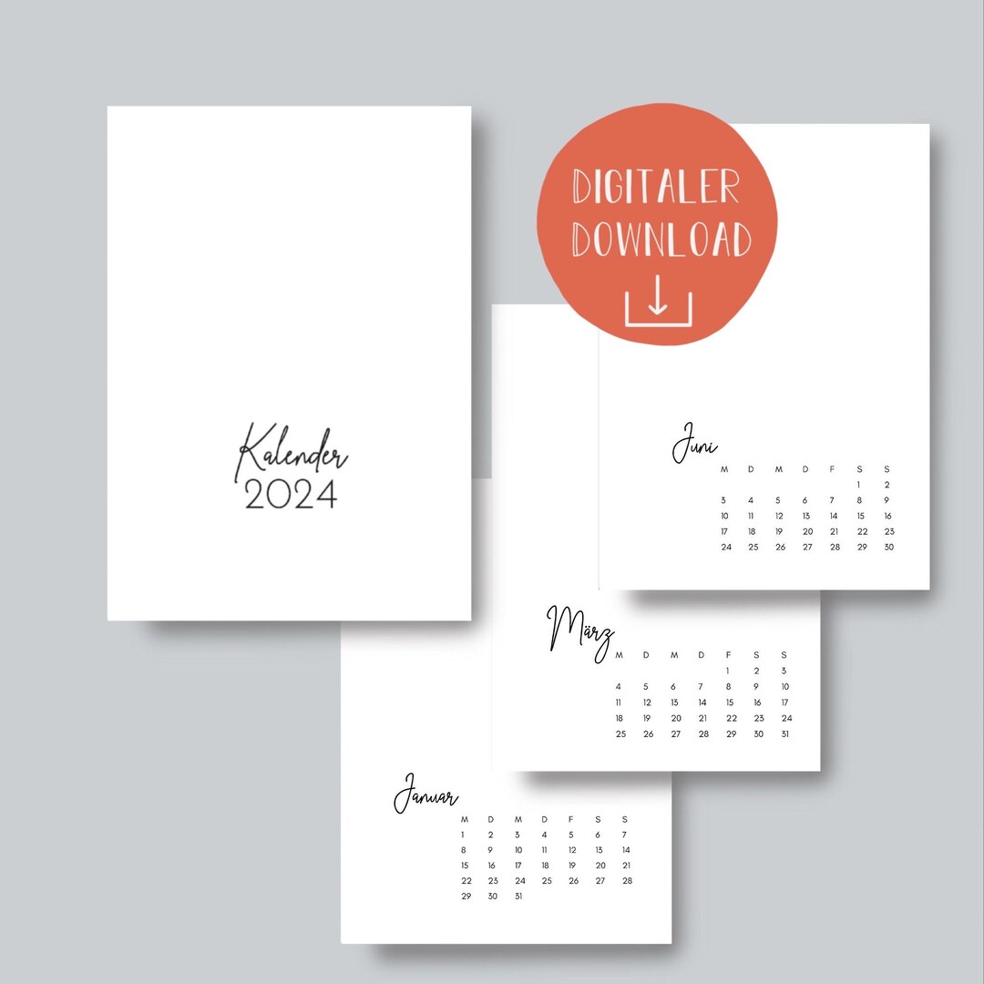 Kalender 2024 Printable A4 deutsch DIY PDF zum selbst Drucken und 