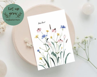 Samen Postkarte "Wildblumen" - einpflanzbare Karte | Samenpapier | nachhaltig Aquarell Geburtstag Glückwünsche Saatgut Blumenpapier Karte