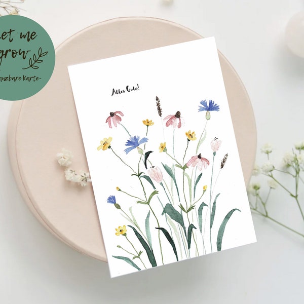 Samen Postkarte "Wildblumen" - einpflanzbare Karte | Samenpapier | nachhaltig Aquarell Geburtstag Glückwünsche Saatgut Blumenpapier Karte