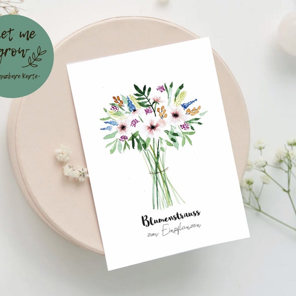 Samenpostkarte "Blumenstrauß" - einpflanzbare Karte Geburtstag Samenpapier Aquarell Hochzeit Glückwünsche Saatgut Blumenpapier Muttertag