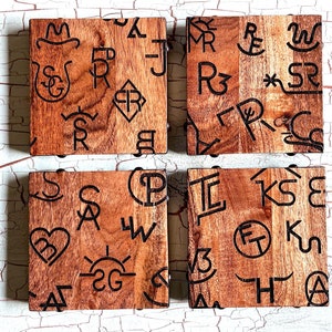 Western Cattle Brand Engraved Acacia Wood Coasters