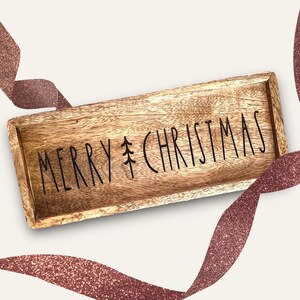 Merry Christmas Farmhouse Mango Wood Tray