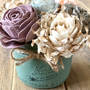 Rustic Sola Wood Flower Arrangement in Mason Jar 3 Options Sage Green