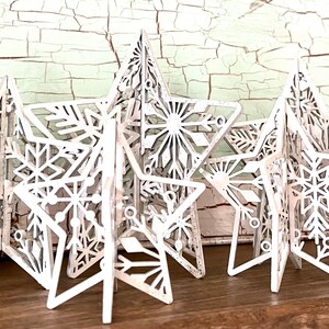 Wooden Christmas Star with Cutout Snowflakes - 5 sizes