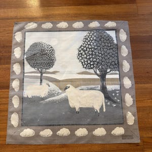 Jim Thompson Vintage Handkerchief Scarf 15.5" X 15.5" Sheep Cloud Border Picture image 5
