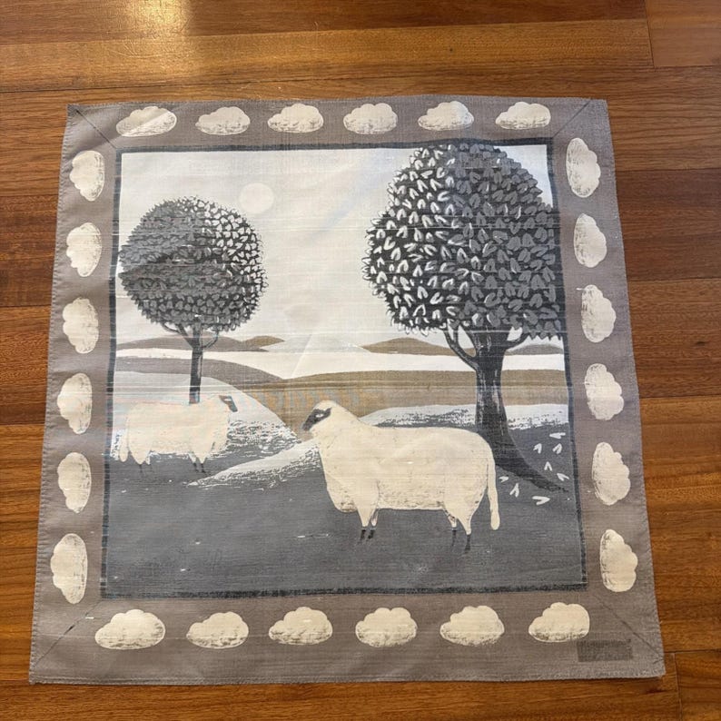 Jim Thompson Vintage Handkerchief Scarf 15.5" X 15.5" Sheep Cloud Border Picture image 5