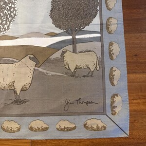 Jim Thompson Vintage Handkerchief Scarf 15.5" X 15.5" Sheep Cloud Border Blue image 2