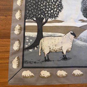 Jim Thompson Vintage Handkerchief Scarf 15.5" X 15.5" Sheep Cloud Border Picture image 3