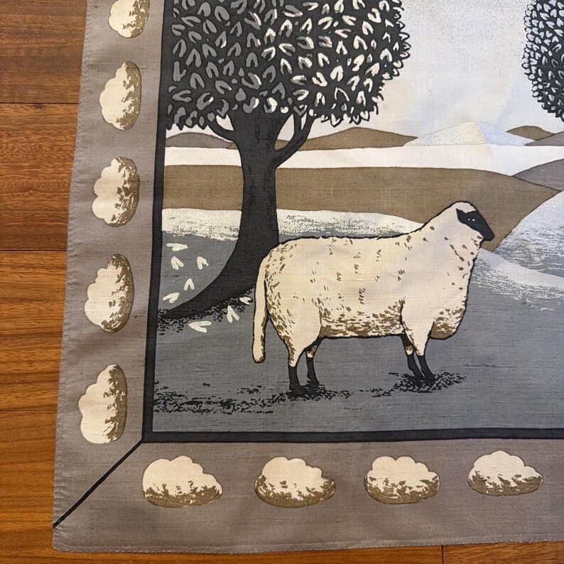 Jim Thompson Vintage Handkerchief Scarf 15.5" X 15.5" Sheep Cloud Border Picture image 3