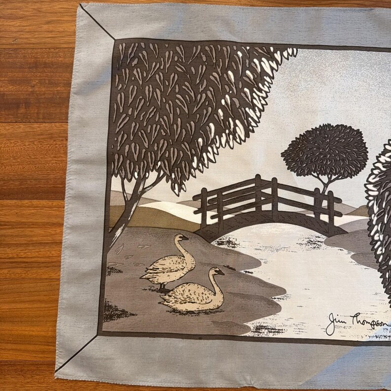 Jim Thompson Swans Ice Blue Grey Silk Scarf bild 4
