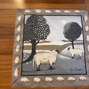 Jim Thompson Vintage Handkerchief Scarf 15.5" X 15.5" Sheep Cloud Border Picture image 4
