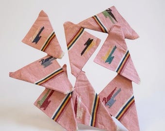 Mid Century Modern Pink Guatemalan Napkins Set Of 8 Embroidered Bird