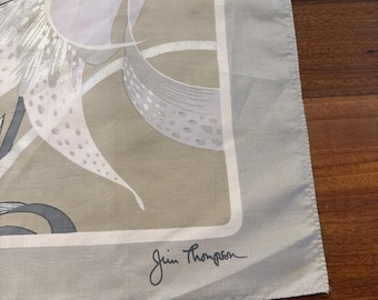 Jim Thompson Vintage Handkerchief  15.5" X 15.5" Hummingbird Sage Gray