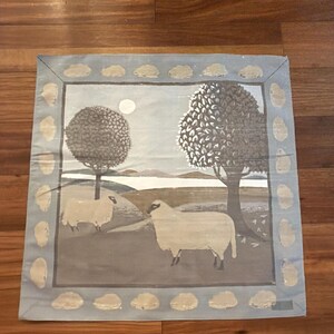 Jim Thompson Vintage Handkerchief Scarf 15.5" X 15.5" Sheep Cloud Border Blue image 4