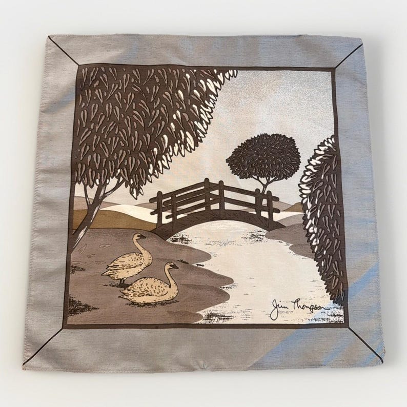 Jim Thompson Swans Ice Blue Grey Silk Scarf bild 1