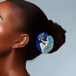 Star Woman Hair Clip | Blue and White Tortoise Hair Claw | Acetate Hair Clip | Blue Hair Accessories for Her | Cute Hair Accessories for Her