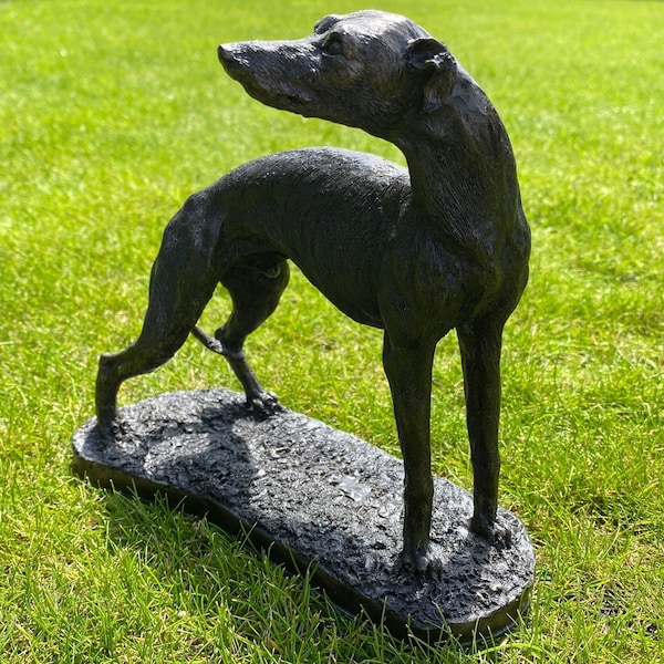 Greyhound with Head Turned Dog Sculpture Figurine, Cold Cast Bronze Resin, Dog Gift, Dog Trophy