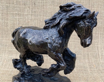 Heavy Draft Horse Cantering Sculpture Figurine | Cold Cast Bronze Resin | Horse Gift | Horse Trophy | Horse Memorial