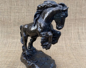 Heavy Draft Horse Rearing Sculpture Figurine | Cold Cast Bronze Resin | Horse Gift | Horse Trophy | Horse Memorial