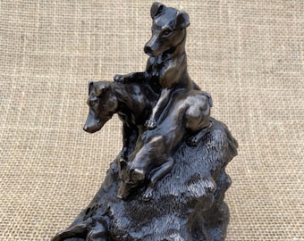 Jack Russell Terrier Dogs Hunting Sculpture: Cold Cast Bronze Figurine, Dog Gift, Memorial, Trophy