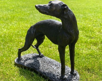 頭を回転させた彫刻のあるグレイハウンド：コールドキャストブロンズ犬の置物、犬の贈り物、記念碑、トロフィー