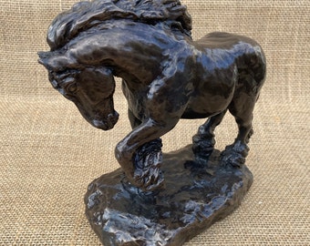 Heavy Draft Horse Trotting Sculpture Figurine | Cold Cast Bronze Resin | Horse Gift | Horse Trophy | Horse Memorial