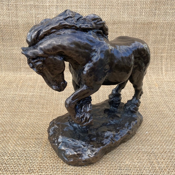 Figurine sculpture lourde cheval de trait au trot | Résine bronze coulée à froid | Cadeau cheval | Trophée Cheval | Mémorial du cheval