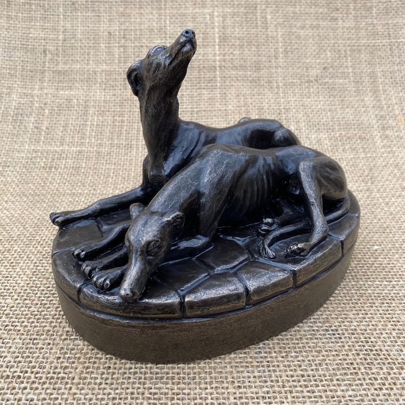 Pair of Greyhound Dogs Laying Sculpture Figurine Cold Cast Etsy