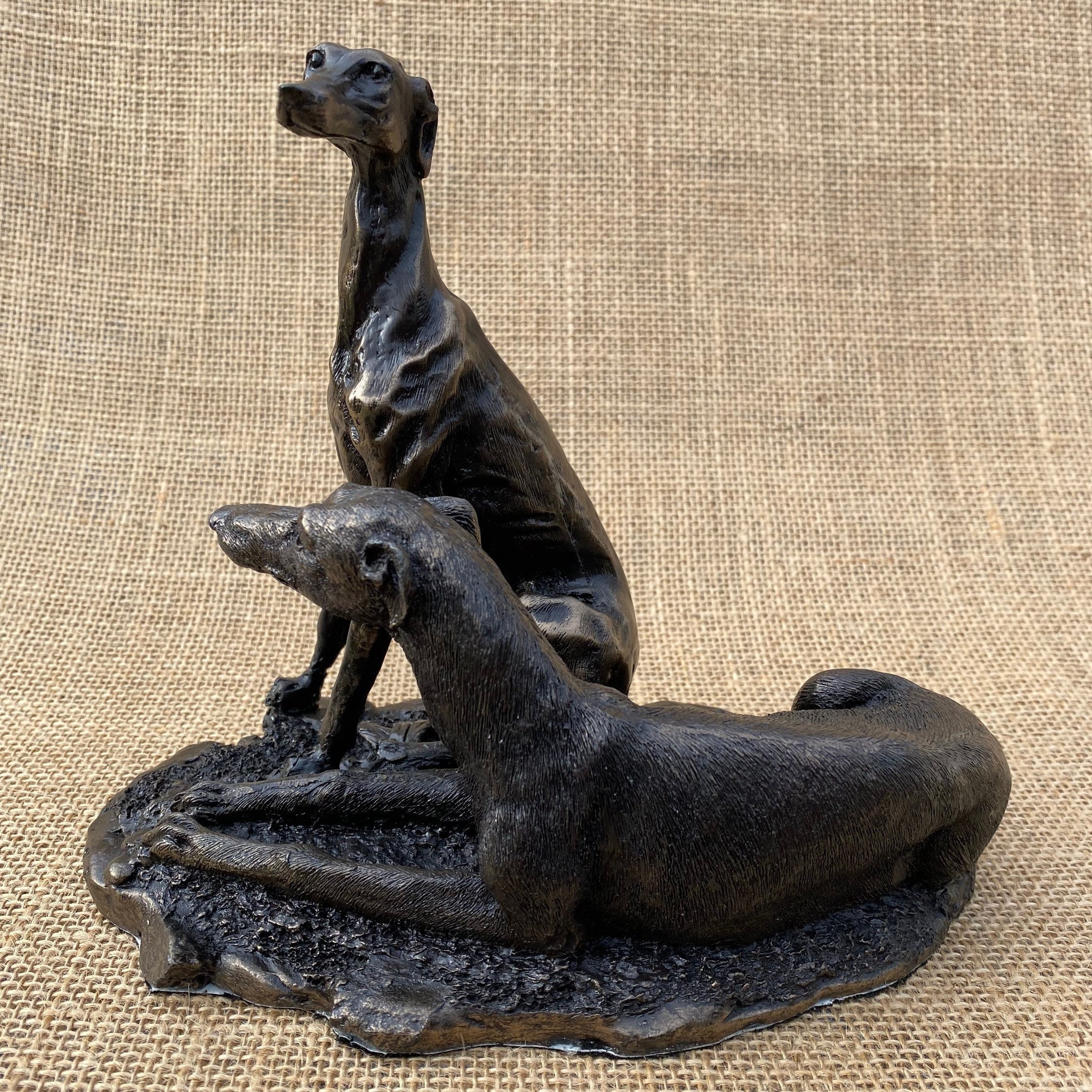 Pair of Greyhound Dogs Sitting & Laying Sculpture Figurine, Cold Cast Bronze Resin, Dog Gift, Dog Trophy, Dog Memorial