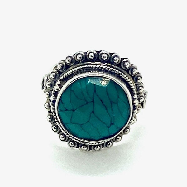 Bague Femme -Argent 925-Turquoise-Bague Ethnique-Taille 58