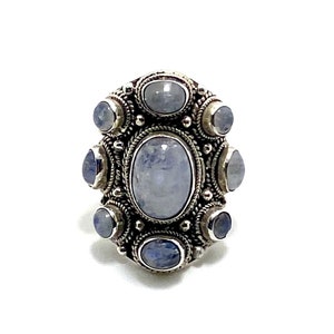 Silver Ring 925 Moonstone-Big Ring-Ethnic Ring-Artisanal Ring
