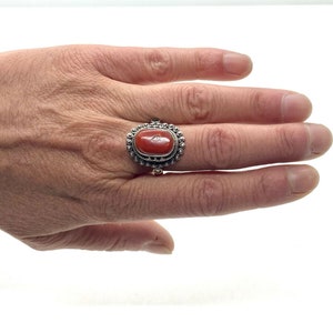 Women&#39;s Silver Ring-Coral Silver Ring-Ethnic Ring-Silver 925-Genuine Natural Stone