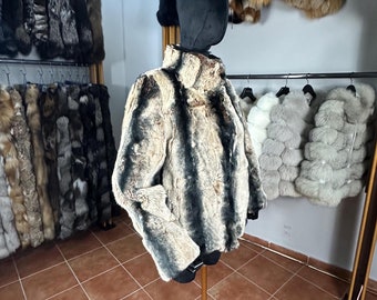 Real Rex Rabbit Fur jacket with an upright thick collar