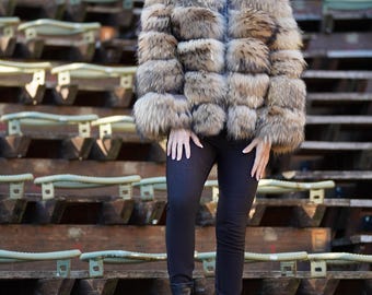 Hooded Finnraccoon Fur Jacket - Handmade Winter Coat